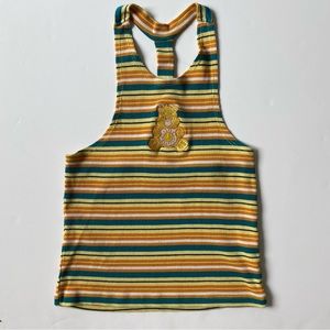 Care Bears Size Small 6 7 Funshine Bear Orange Green Tank Top Stripes Girls EUC